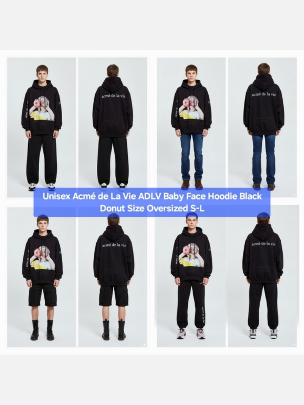 Unisex Acmé de La Vie ADLV Baby Face Hoodie Black Donut Size Oversized S